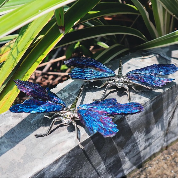 🆕New Aura Blue Tourmaline Dragonfly Figurine- Silver - Picture 4 of 12
